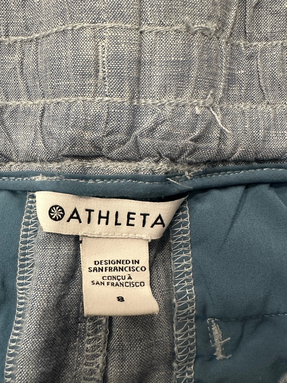Athleta Cabo linen shorts, elastic waist, with drawstring tie. Chambray color. - Picture 4 of 4